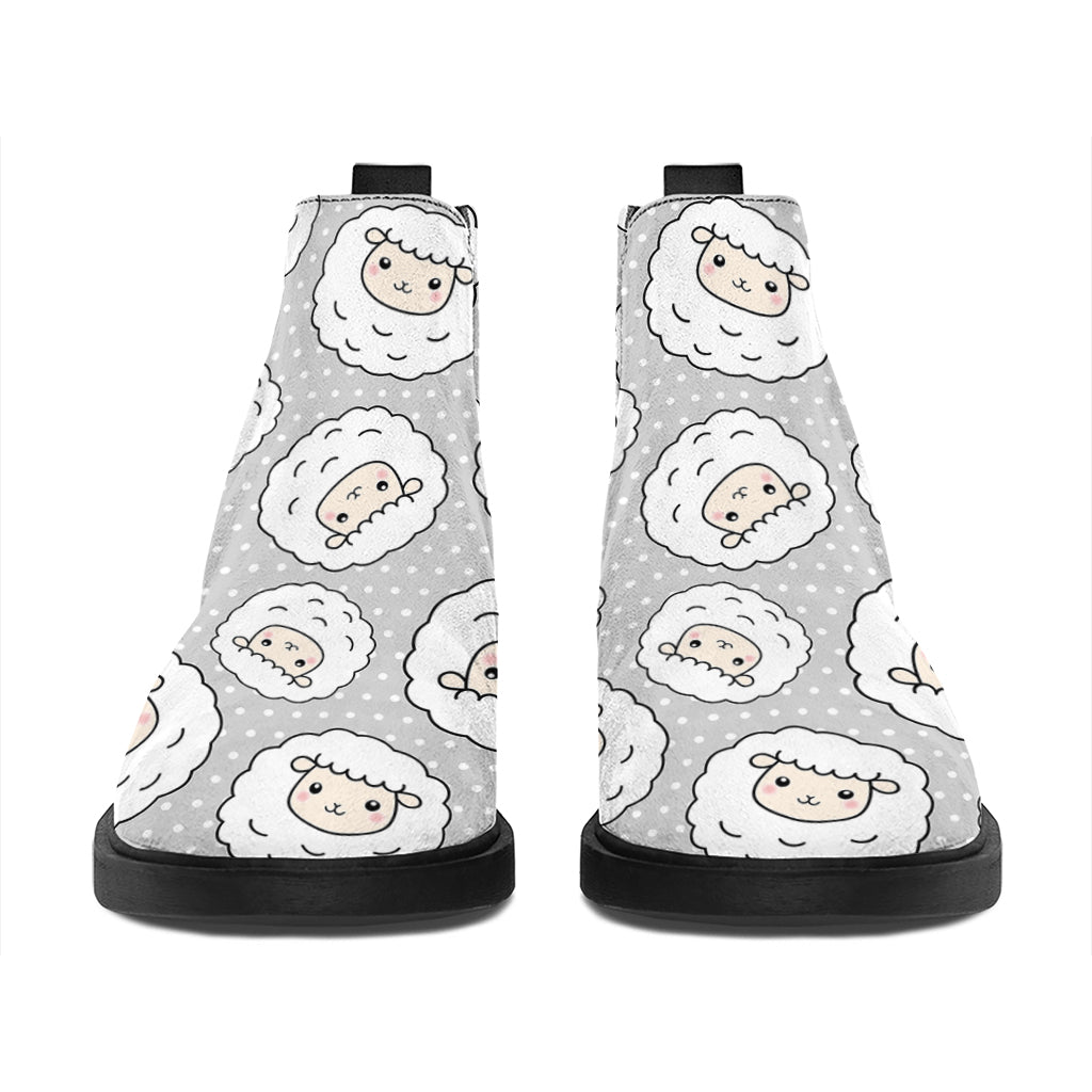 Kawaii Sheep Pattern Print Flat Ankle Boots