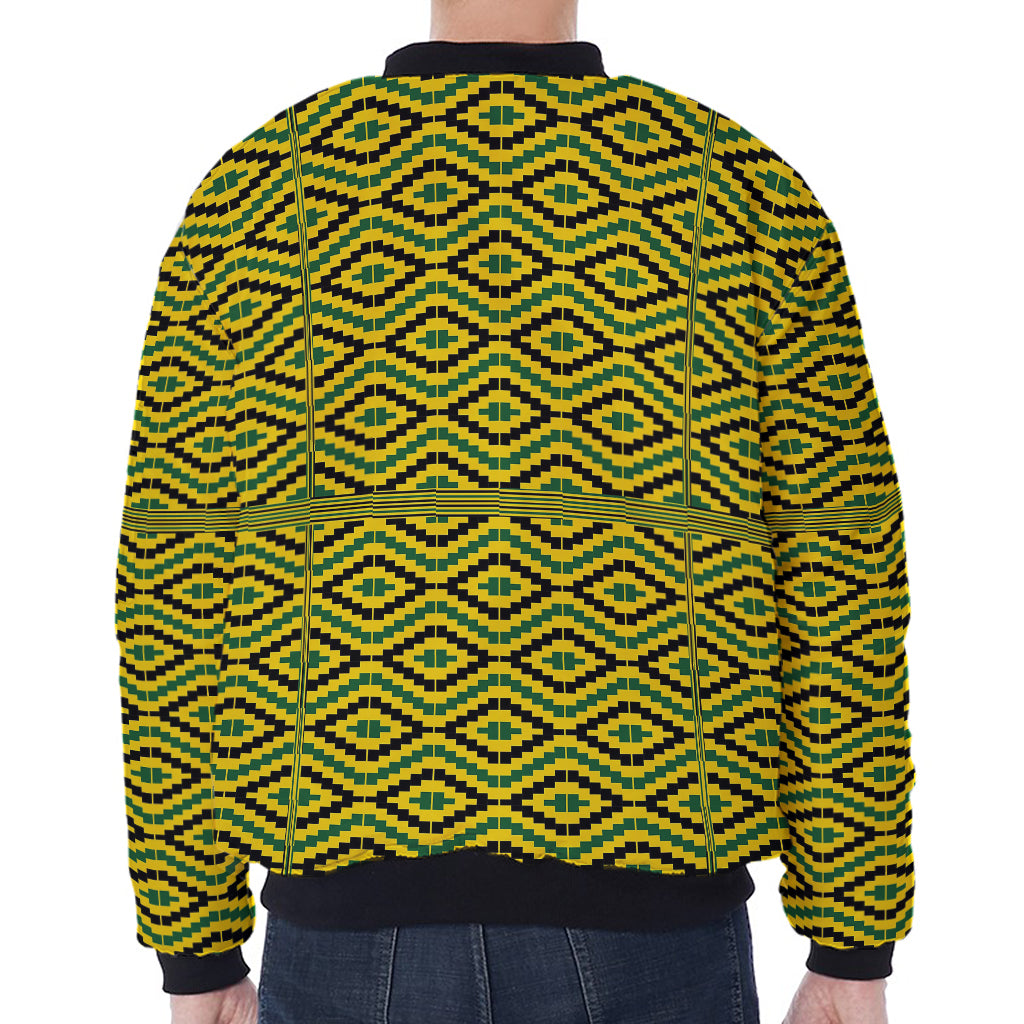 Kente African Pattern Print Zip Sleeve Bomber Jacket