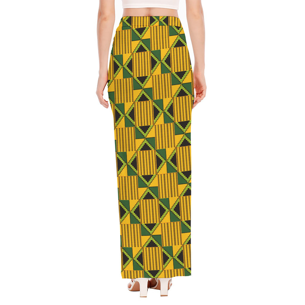 Kente Ethnic Pattern Print High Slit Maxi Skirt