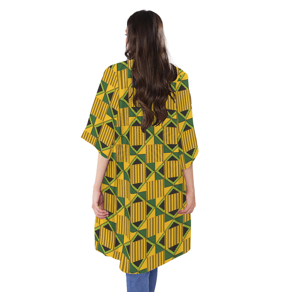 Kente Ethnic Pattern Print Open Front Beach Cover Up
