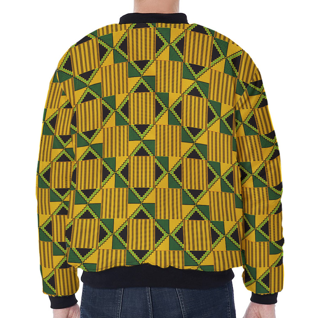 Kente Ethnic Pattern Print Zip Sleeve Bomber Jacket