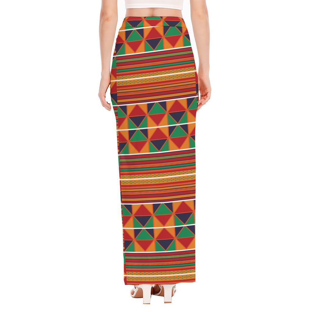 Kente Pattern Print High Slit Maxi Skirt