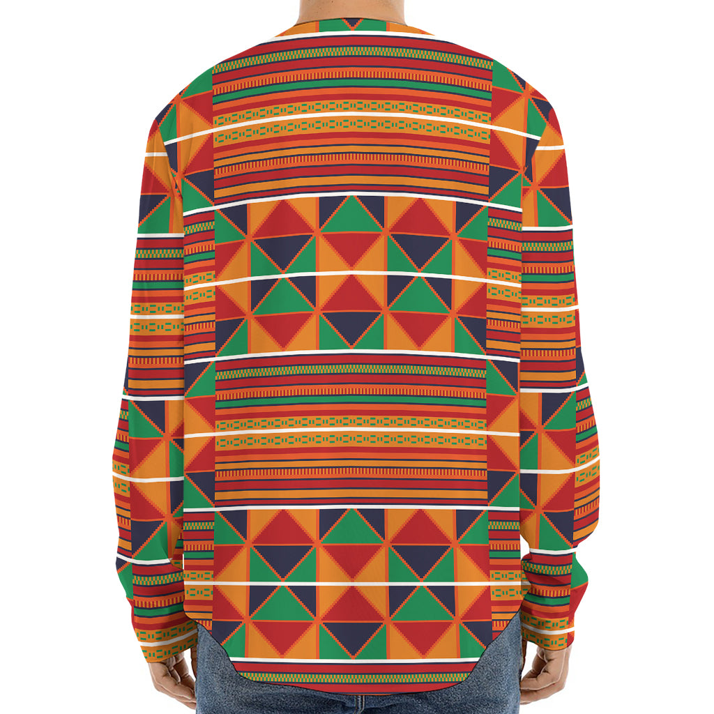 Kente Pattern Print Long Sleeve Baseball Jersey