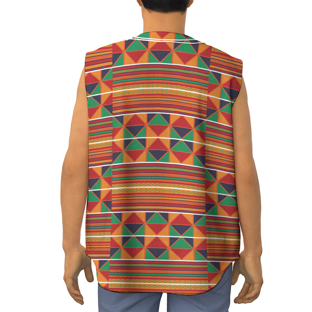 Kente Pattern Print Sleeveless Baseball Jersey