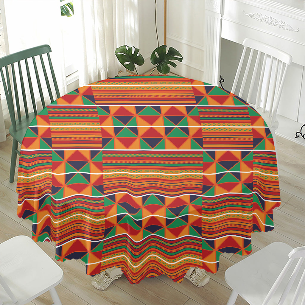 Kente Pattern Print Waterproof Round Tablecloth