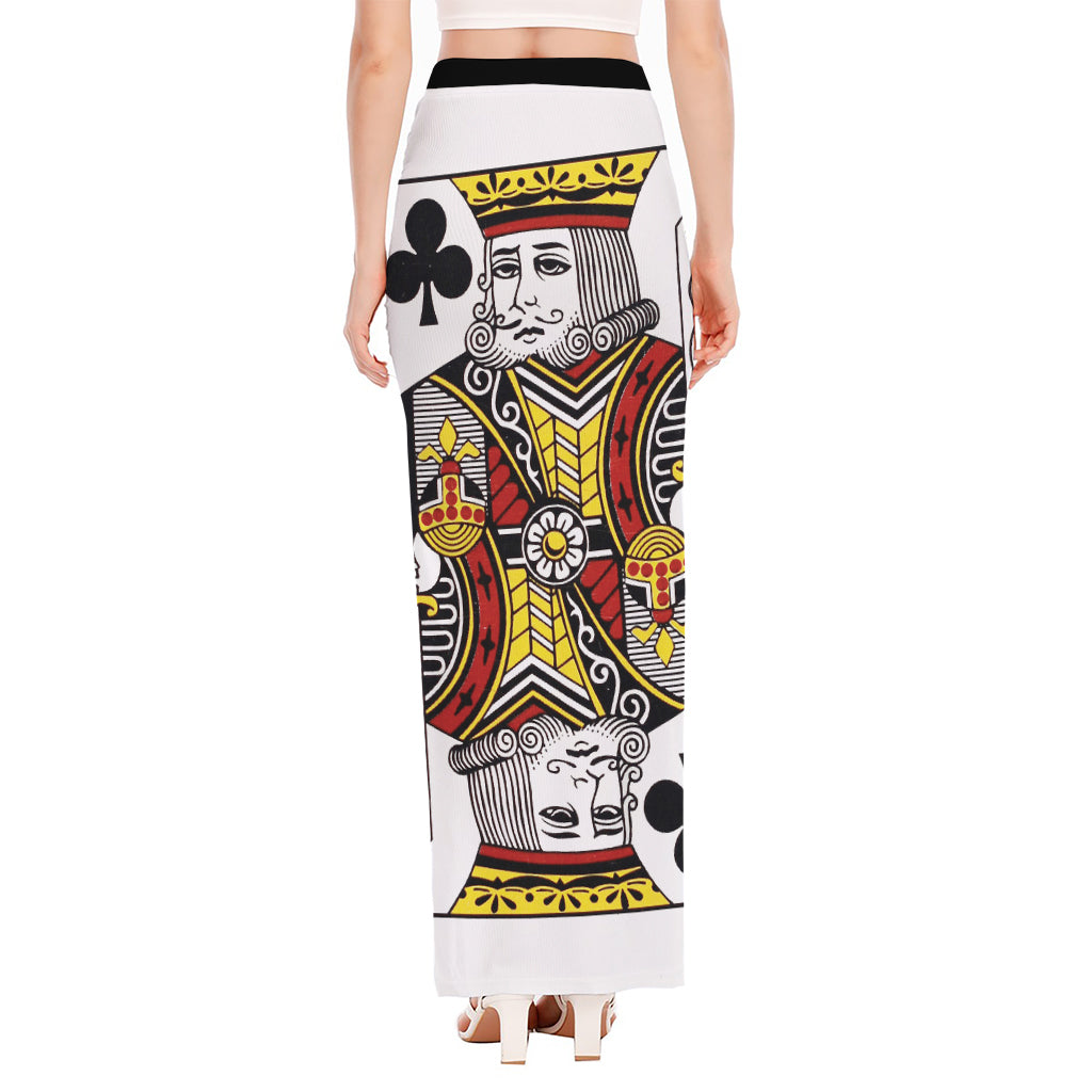 King Of Clubs Playing Card Print High Slit Maxi Skirt