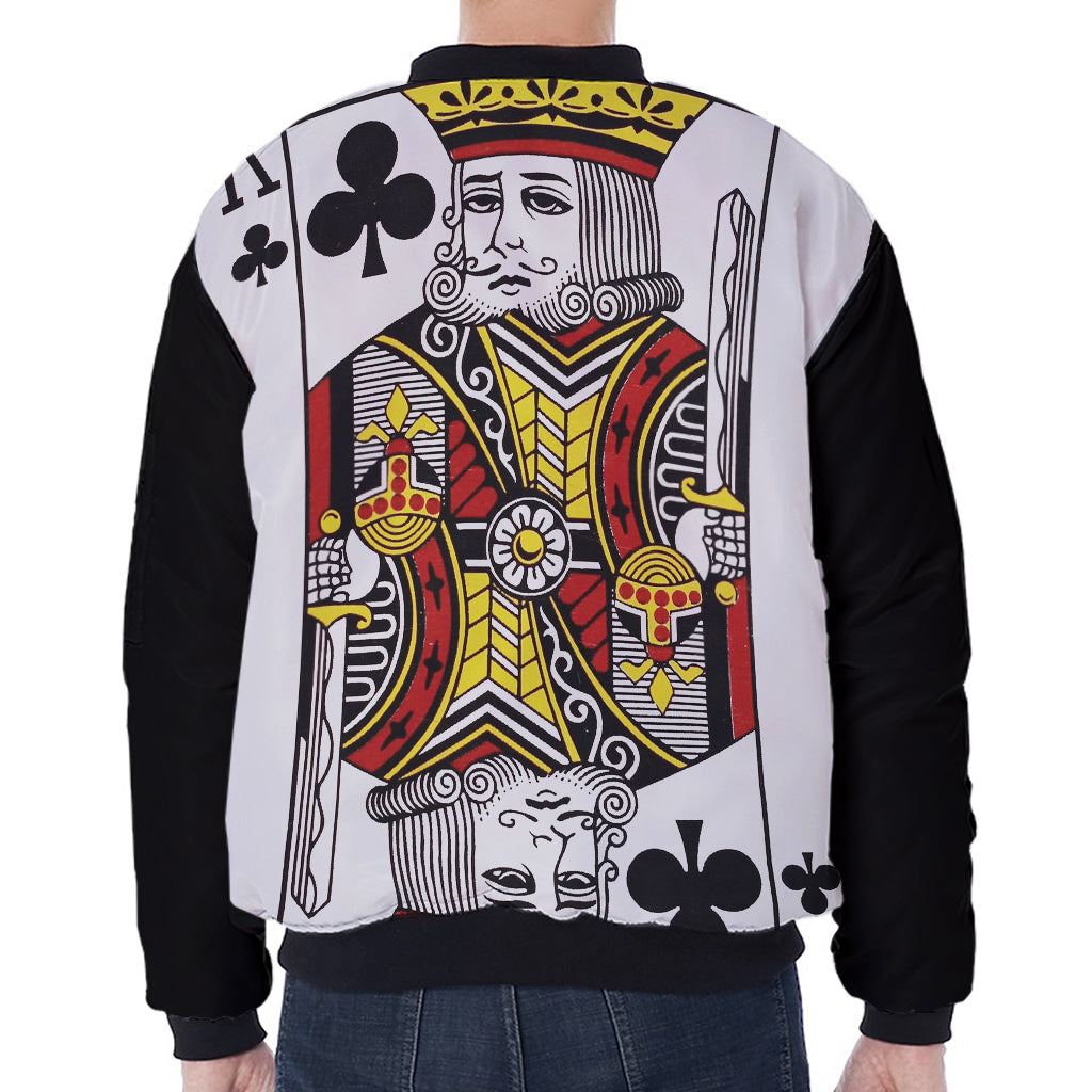 King Of Clubs Playing Card Print Zip Sleeve Bomber Jacket