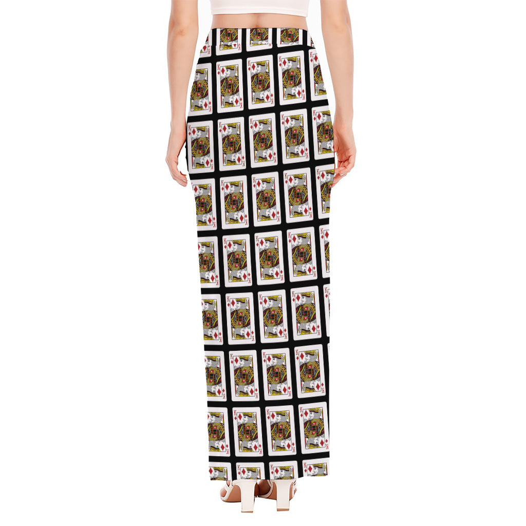King Of Diamonds Pattern Print High Slit Maxi Skirt