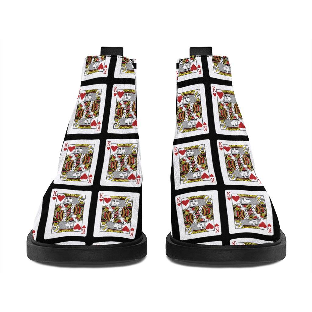 King Of Hearts Pattern Print Flat Ankle Boots