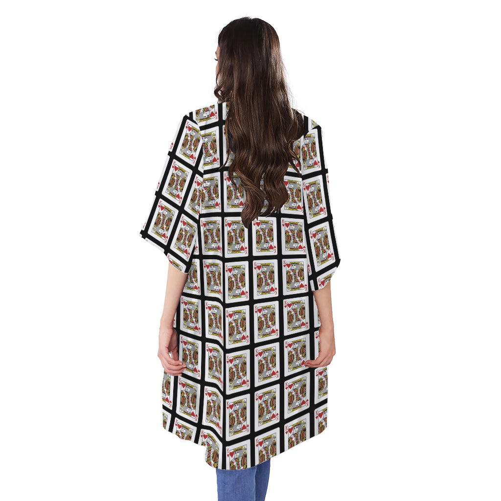 King Of Hearts Pattern Print Open Front Beach Cover Up