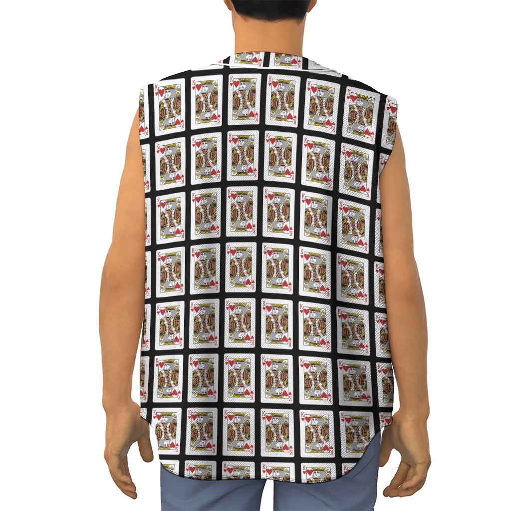 King Of Hearts Pattern Print Sleeveless Baseball Jersey