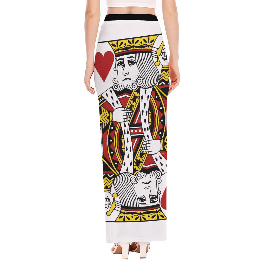 King Of Hearts Playing Card Print High Slit Maxi Skirt