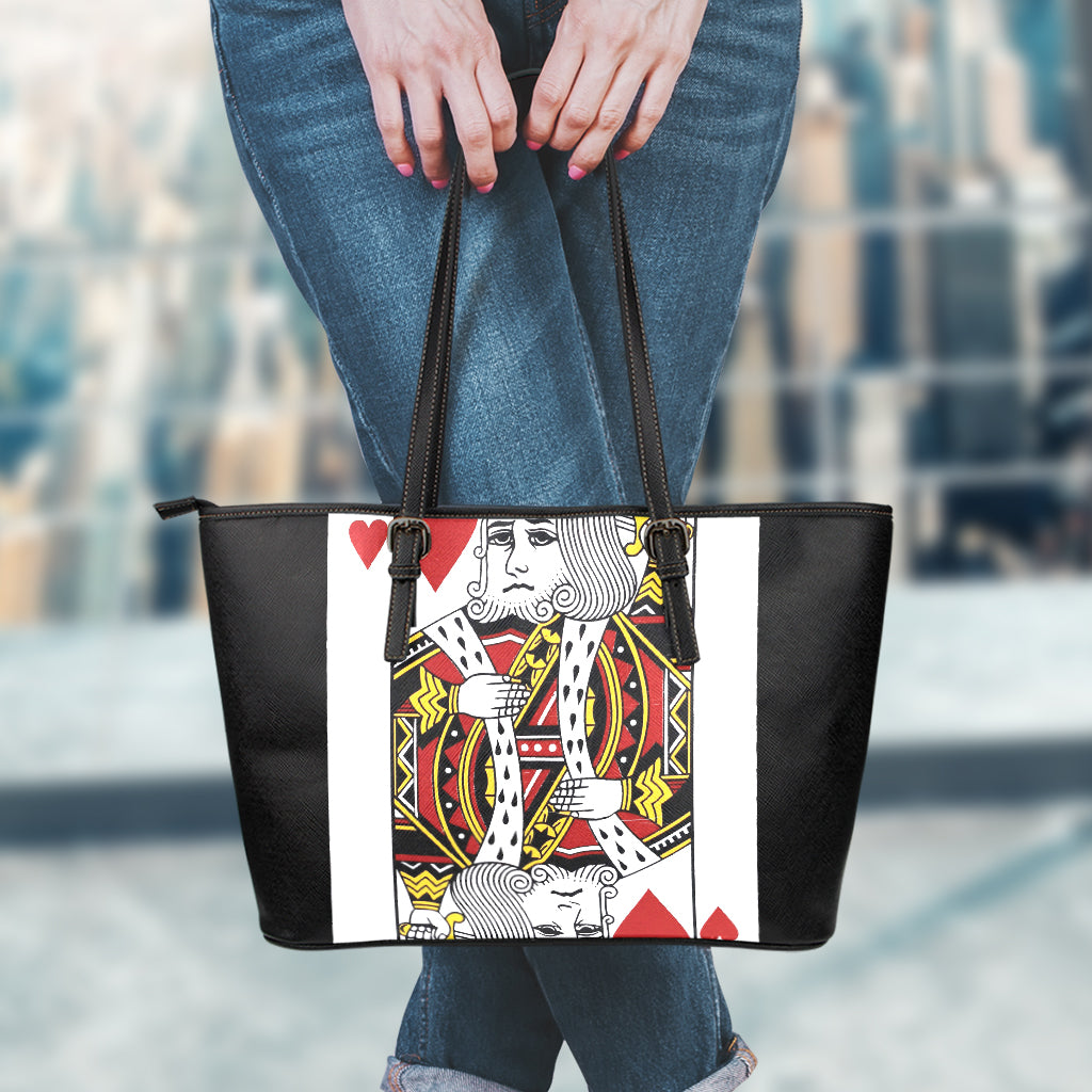 King Of Hearts Playing Card Print Leather Tote Bag