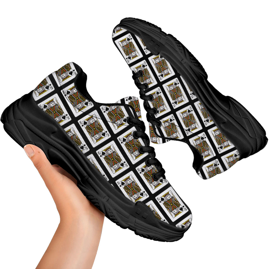 King Of Spades Playing Card Pattern Print Black Chunky Shoes