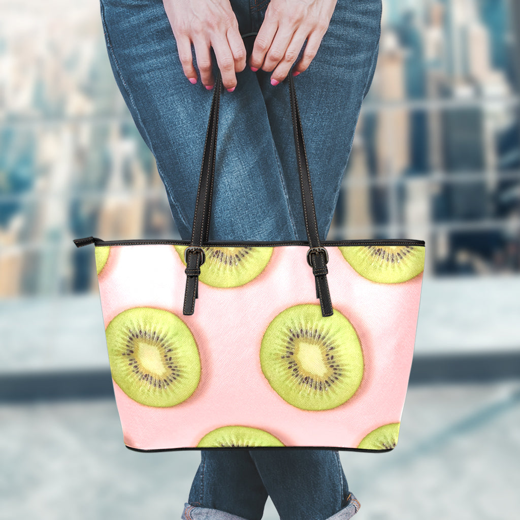 Kiwi Slices Pattern Print Leather Tote Bag