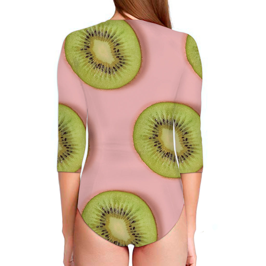 Kiwi Slices Pattern Print Long Sleeve Swimsuit