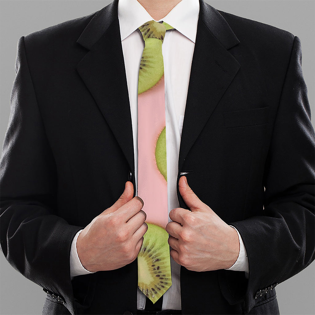 Kiwi Slices Pattern Print Necktie