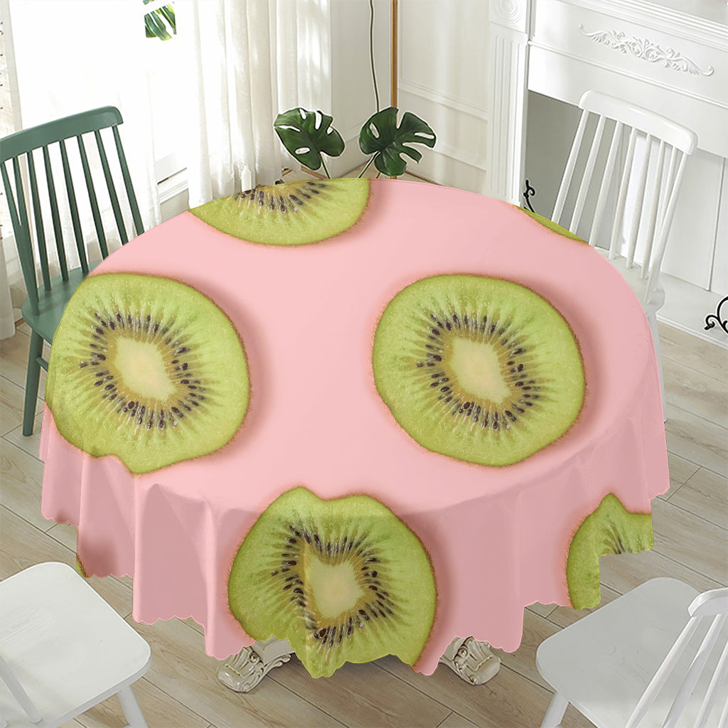 Kiwi Slices Pattern Print Waterproof Round Tablecloth