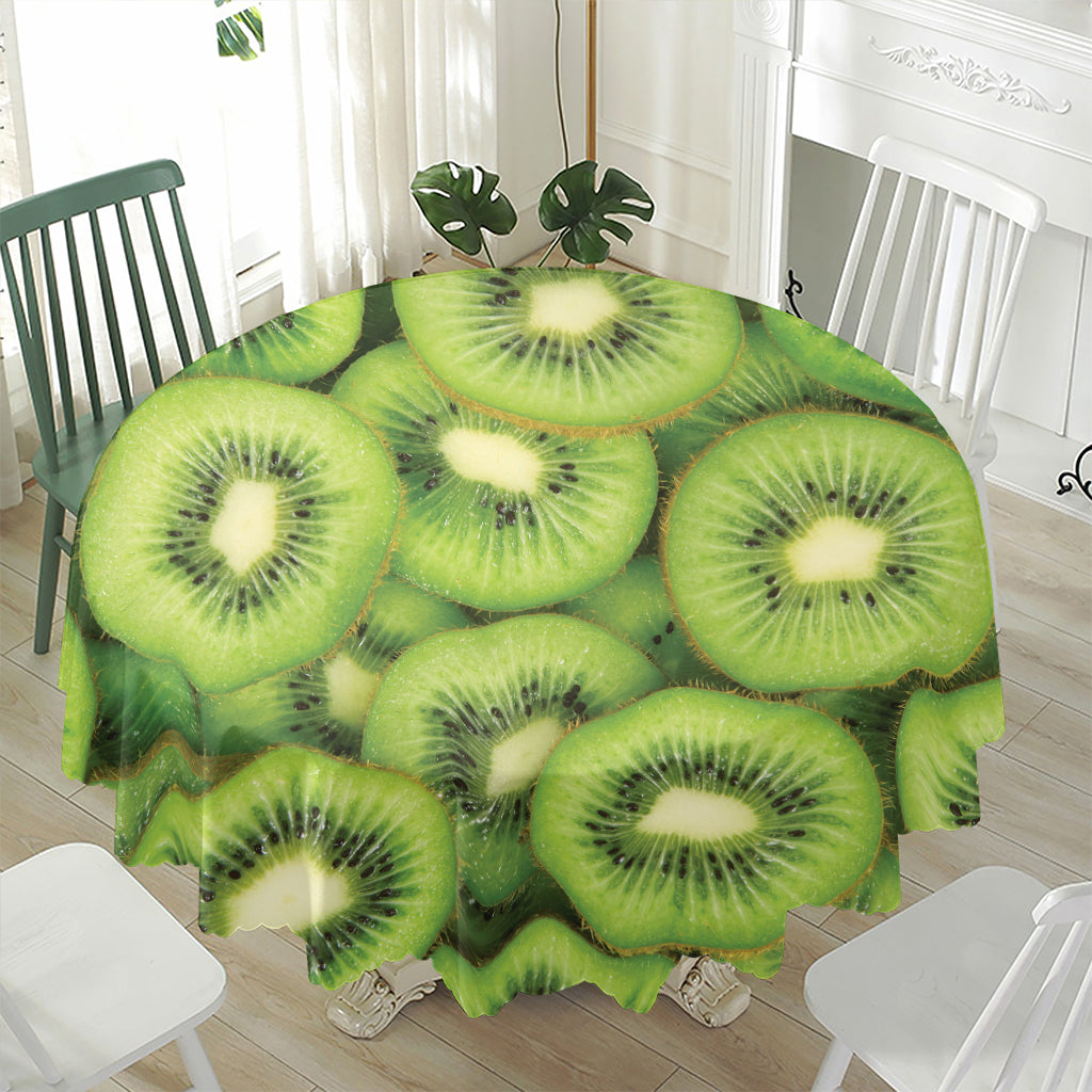 Kiwi Slices Print Waterproof Round Tablecloth