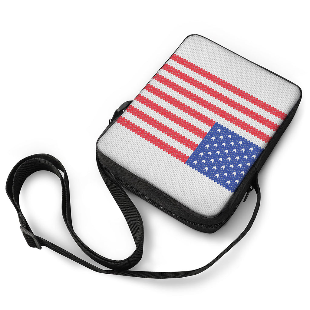 Knitted American Flag Print Rectangular Crossbody Bag