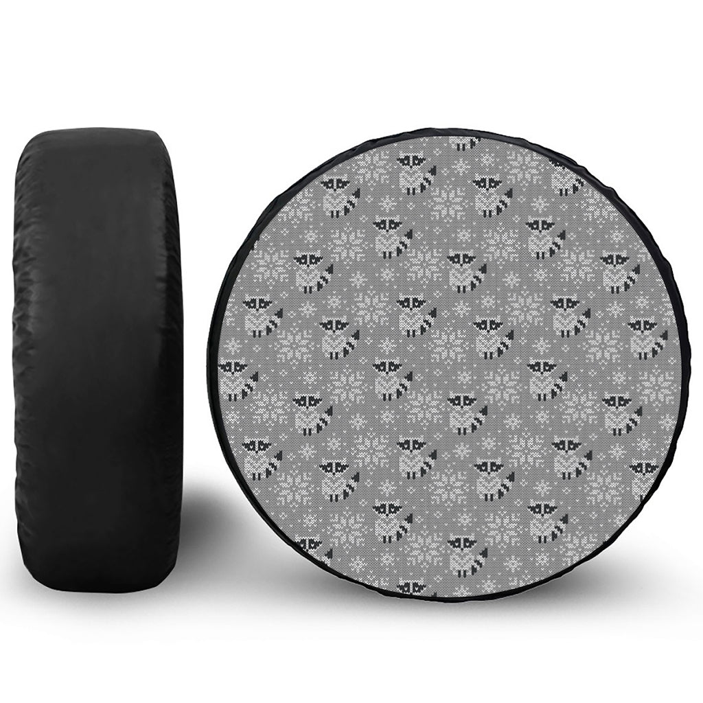 Knitted Raccoon Pattern Print Leather Spare Tire Cover