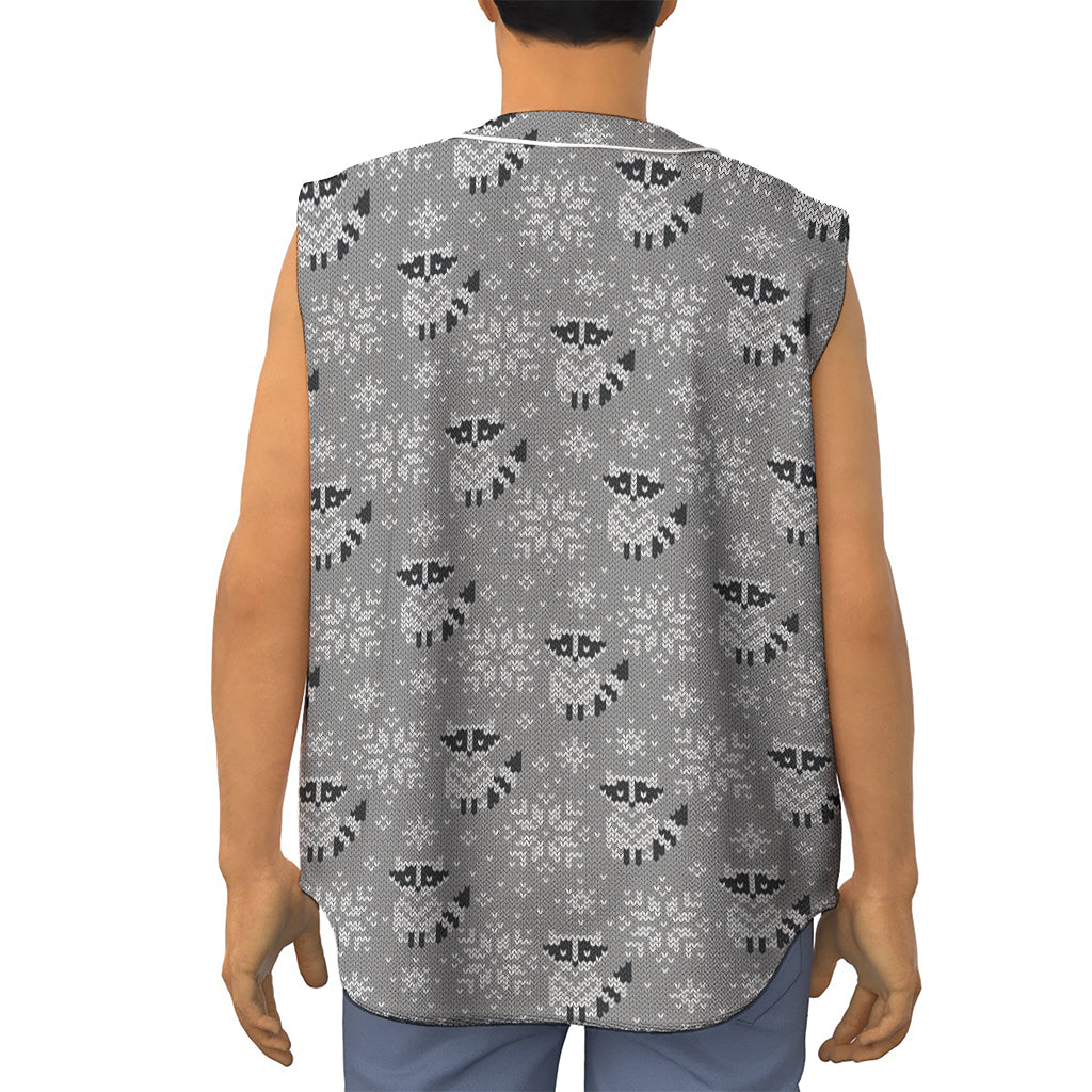 Knitted Raccoon Pattern Print Sleeveless Baseball Jersey