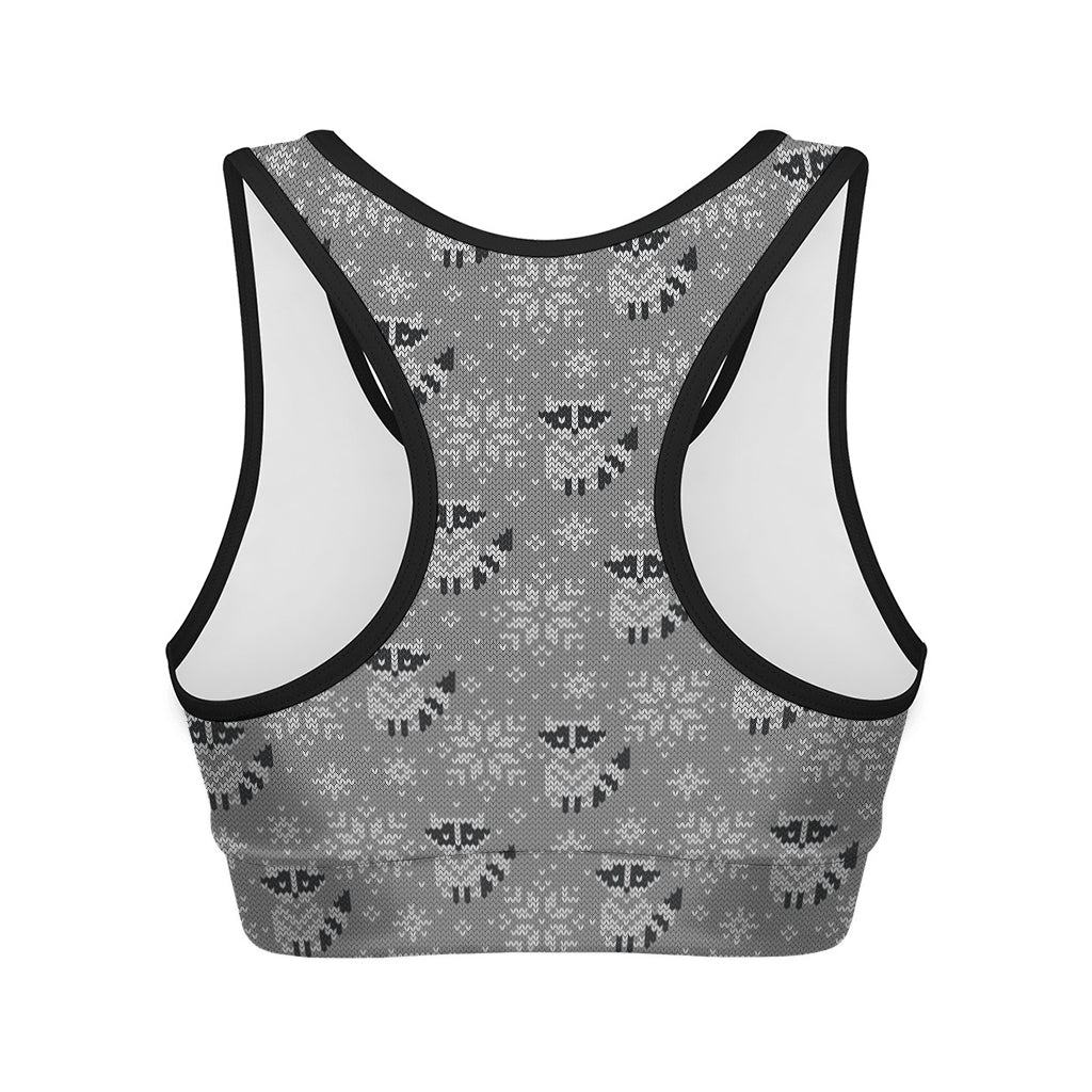 Knitted Raccoon Pattern Print Women's Sports Bra
