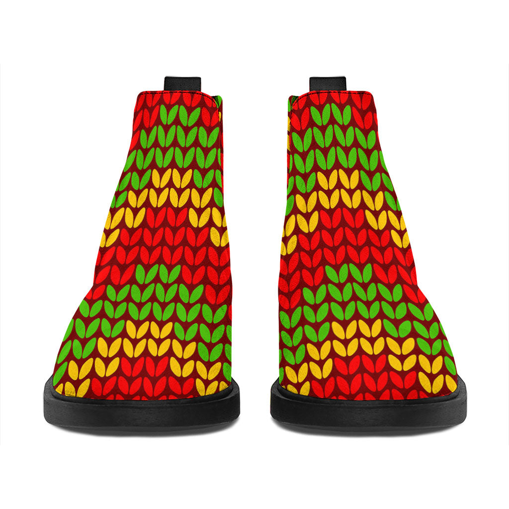 Knitted Reggae Pattern Print Flat Ankle Boots