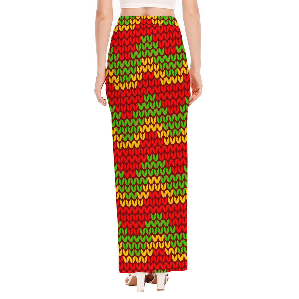 Knitted Reggae Pattern Print High Slit Maxi Skirt