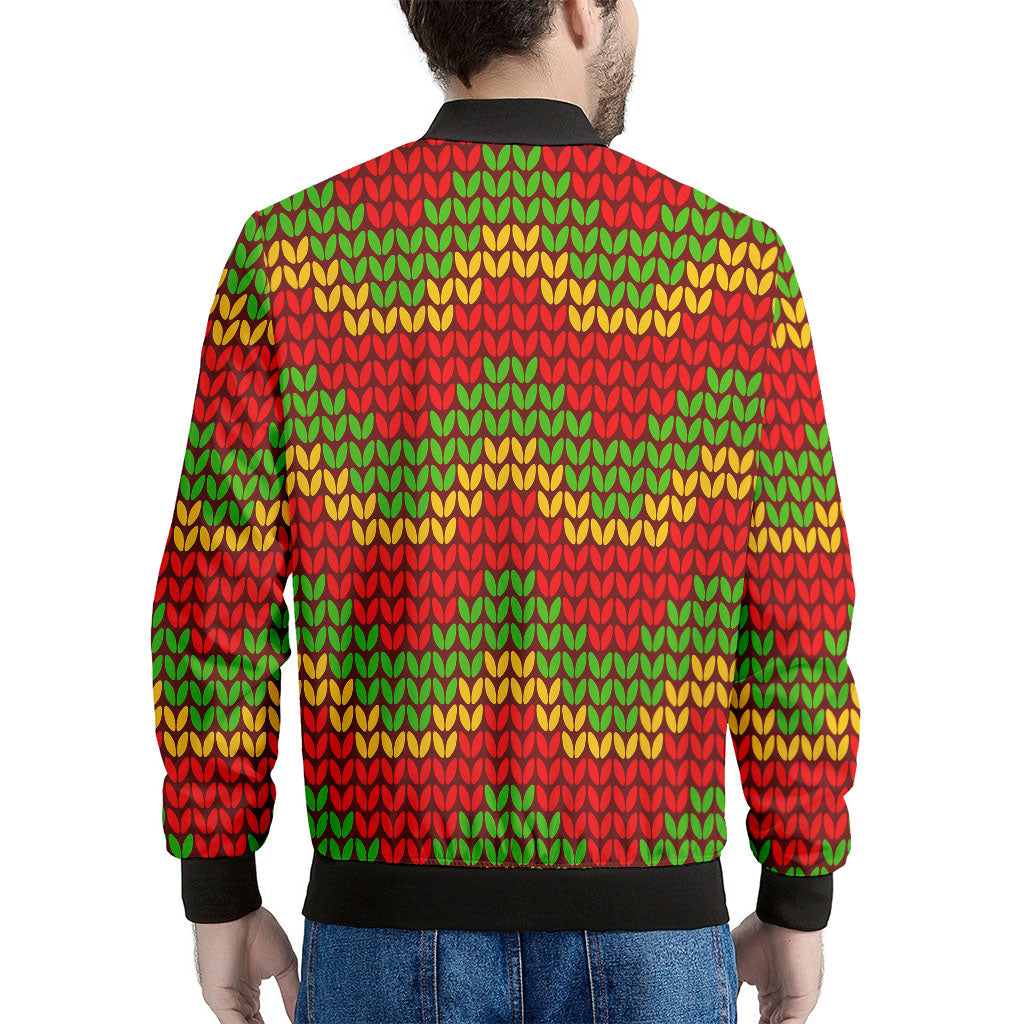 Knitted Reggae Pattern Print Men's Bomber Jacket