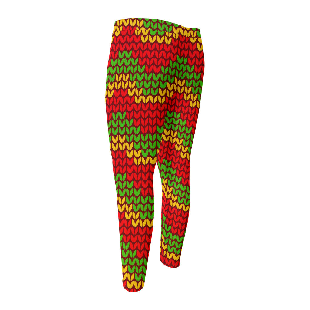 Knitted Reggae Pattern Print Men's Compression Pants