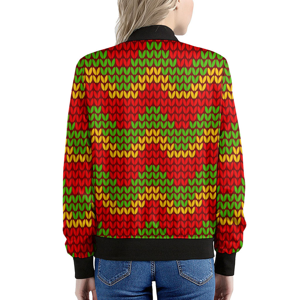 Knitted Reggae Pattern Print Women's Bomber Jacket