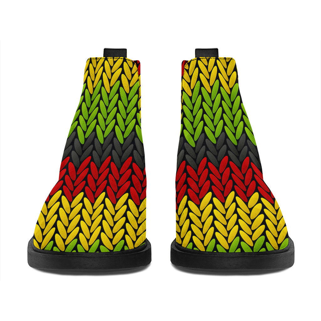 Knitted Style Reggae Pattern Print Flat Ankle Boots