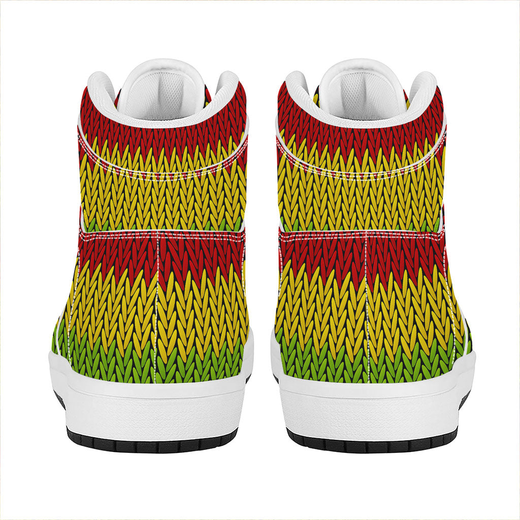 Knitted Style Reggae Pattern Print High Top Leather Sneakers
