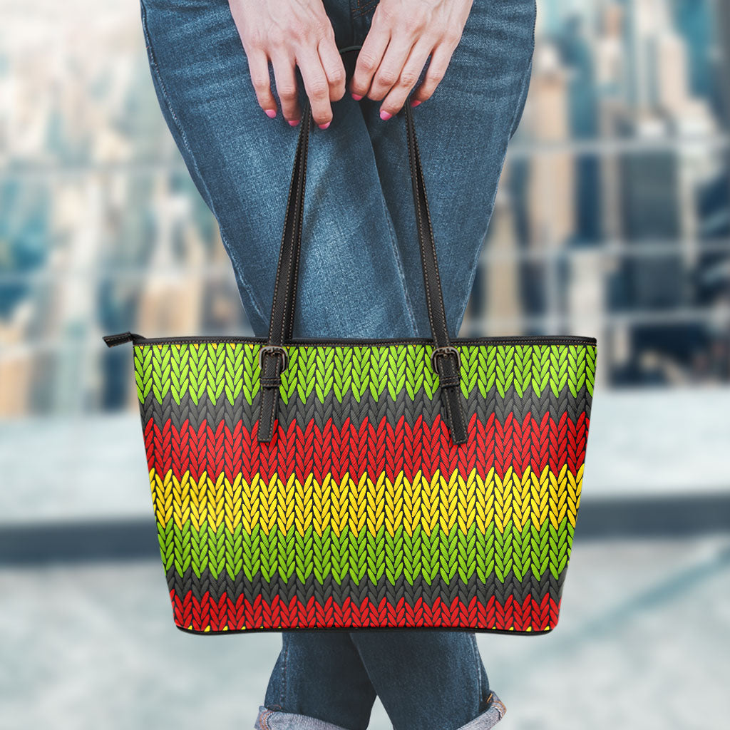 Knitted Style Reggae Pattern Print Leather Tote Bag