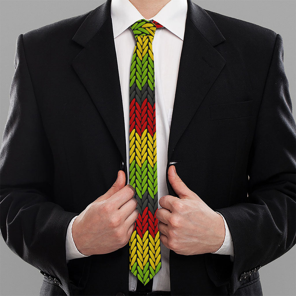 Knitted Style Reggae Pattern Print Necktie