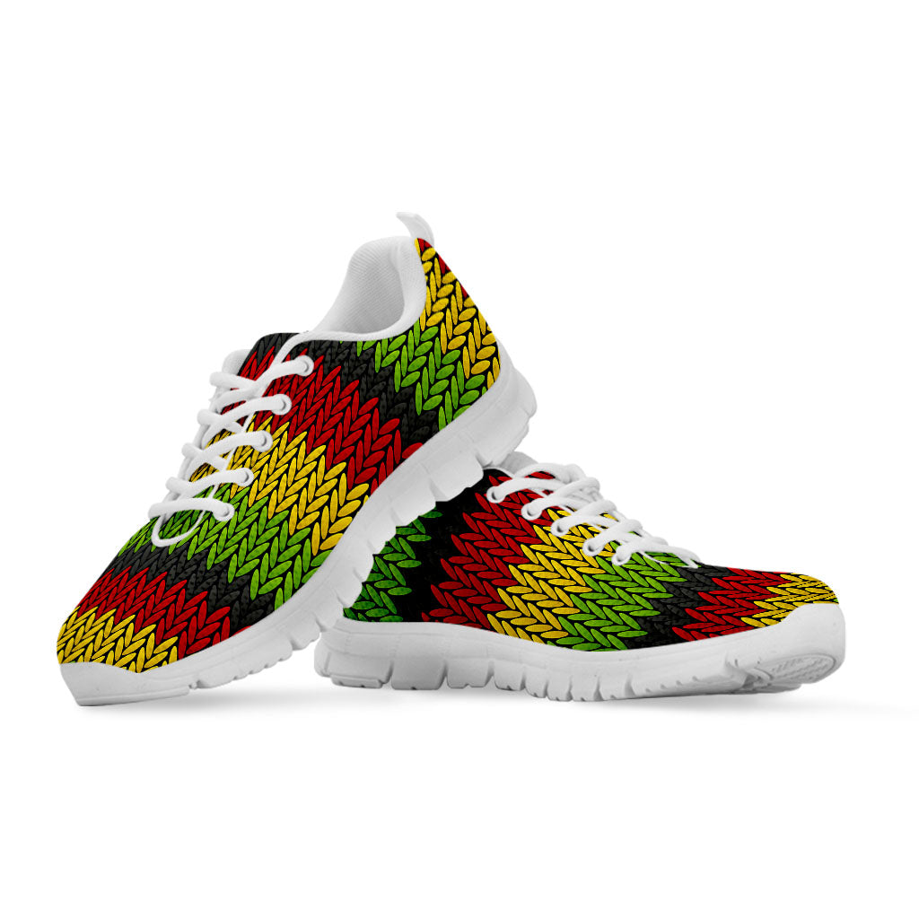 Knitted Style Reggae Pattern Print White Running Shoes