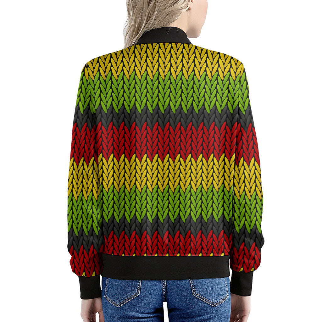 Knitted Style Reggae Pattern Print Women's Bomber Jacket