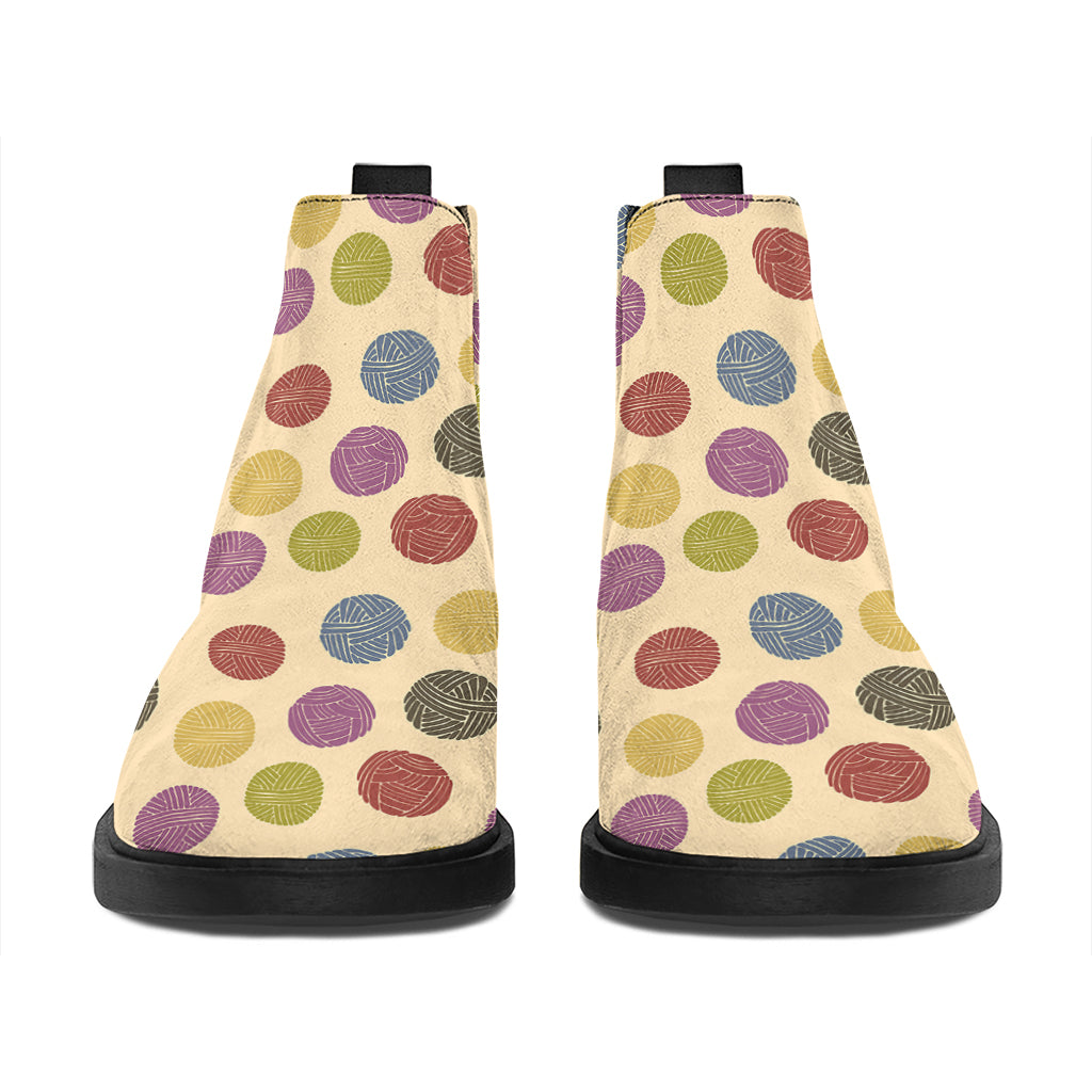 Knitting Yarn Pattern Print Flat Ankle Boots