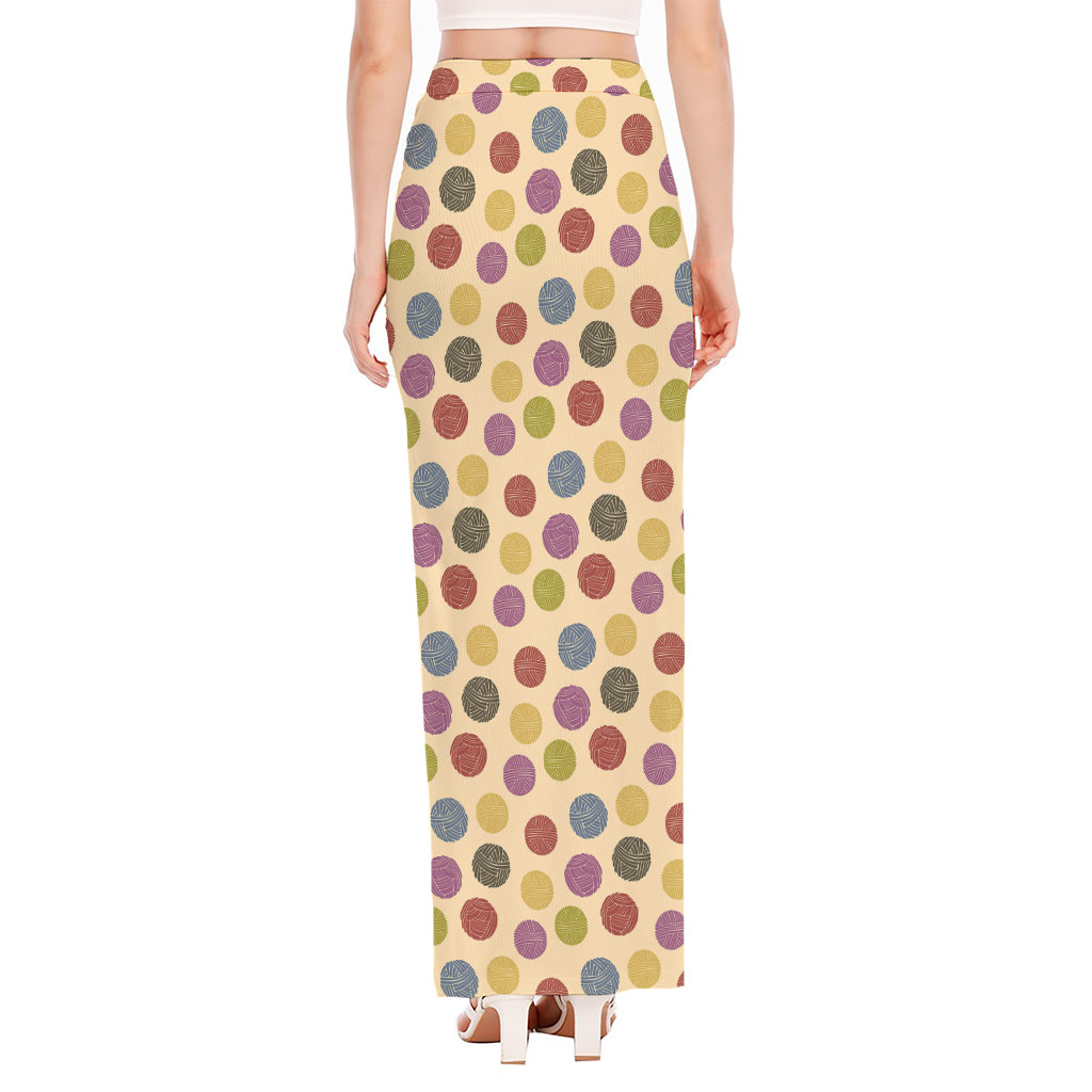 Knitting Yarn Pattern Print High Slit Maxi Skirt
