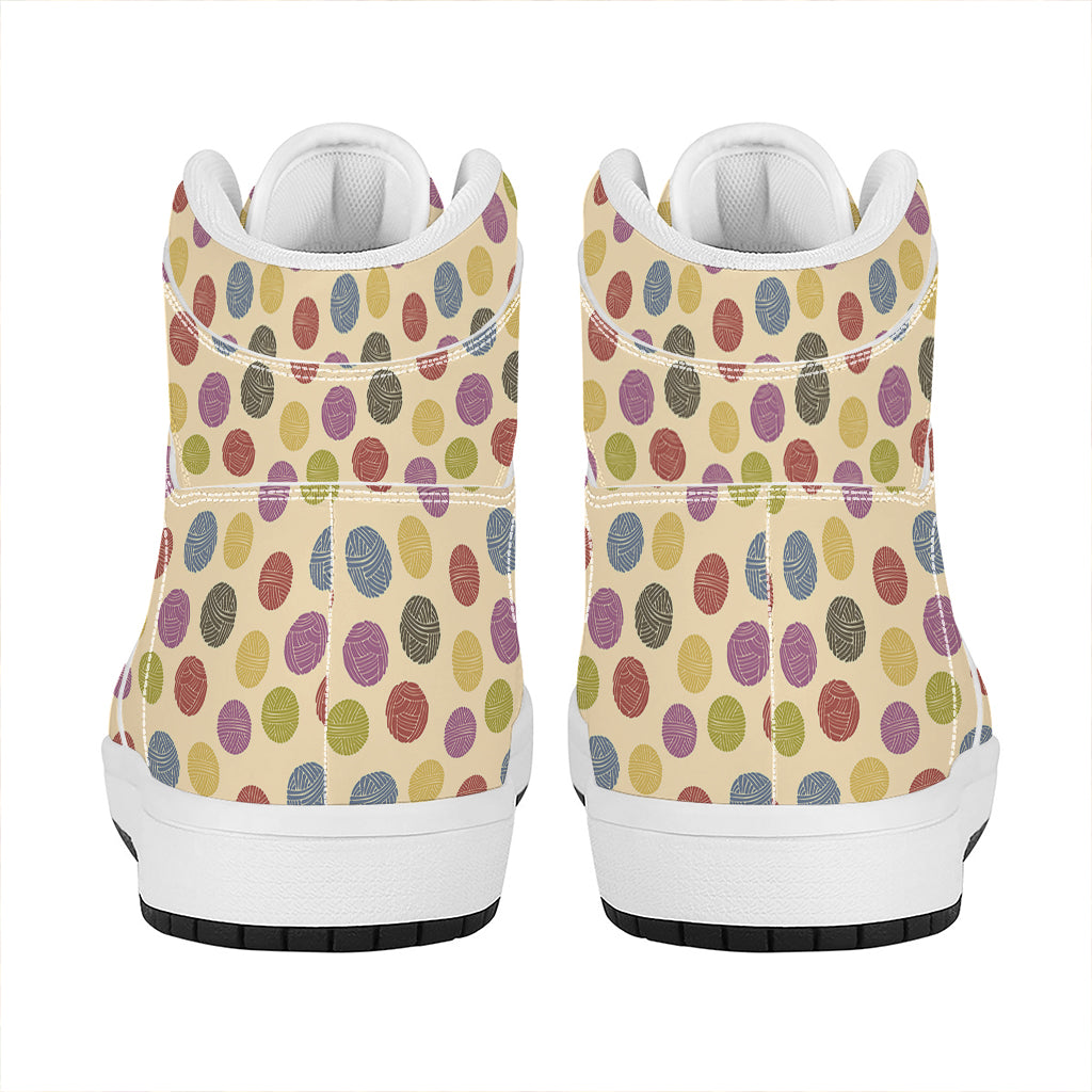 Knitting Yarn Pattern Print High Top Leather Sneakers