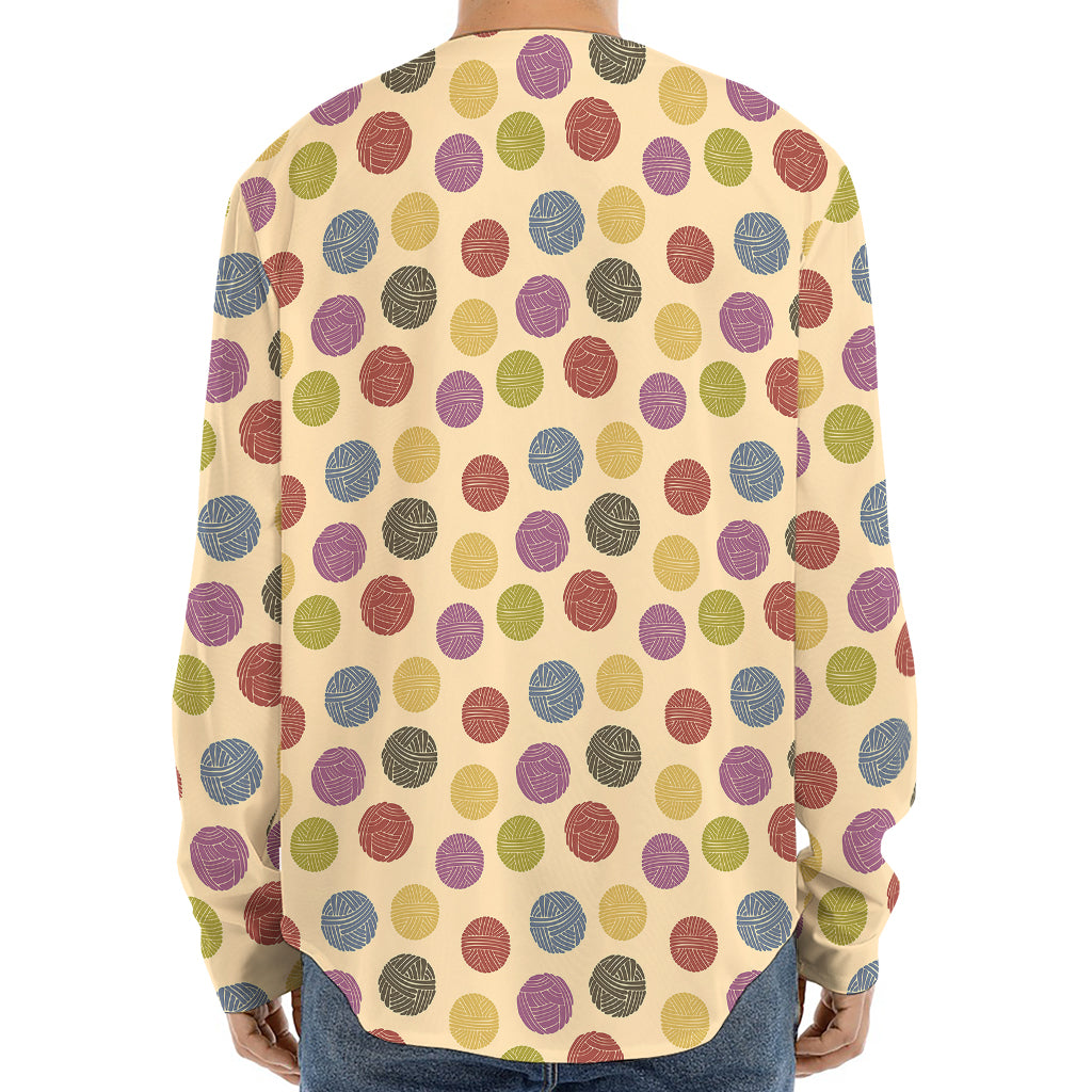 Knitting Yarn Pattern Print Long Sleeve Baseball Jersey