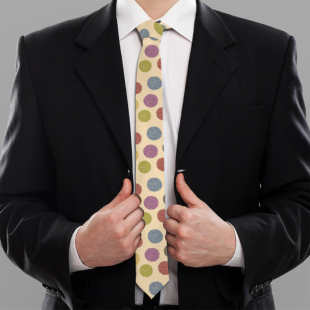 Knitting Yarn Pattern Print Necktie