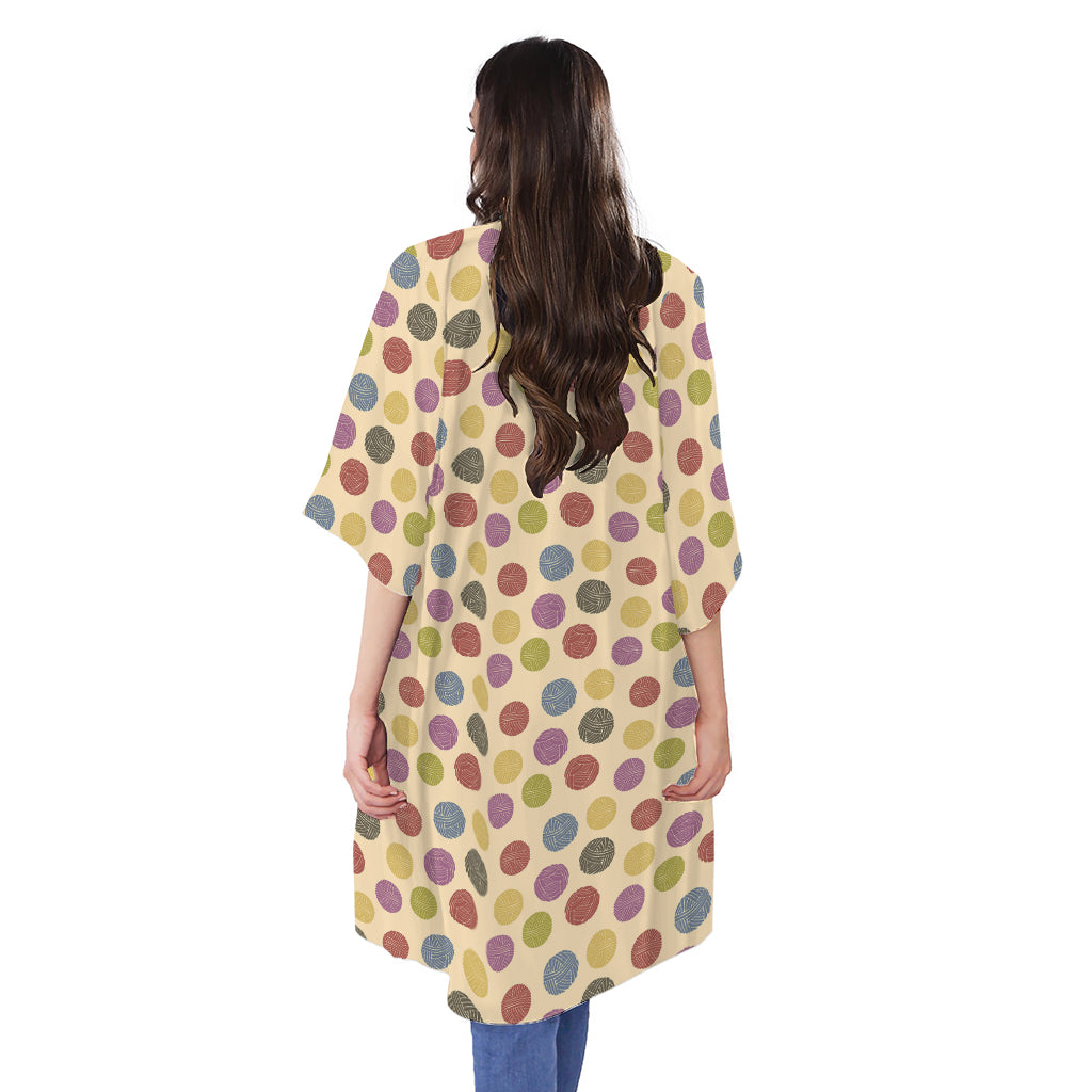 Knitting Yarn Pattern Print Open Front Beach Cover Up