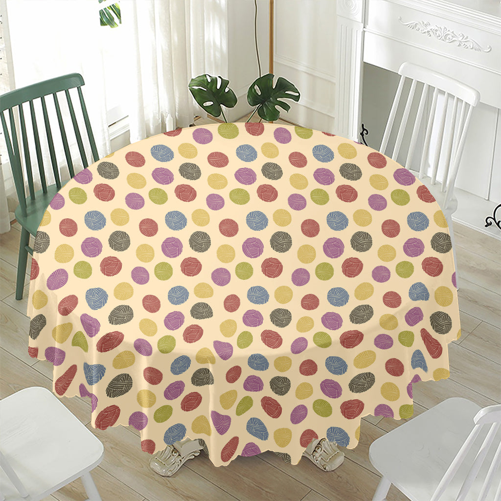 Knitting Yarn Pattern Print Waterproof Round Tablecloth
