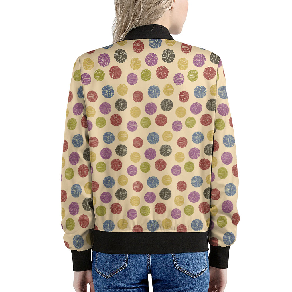Knitting Yarn Pattern Print Women's Bomber Jacket