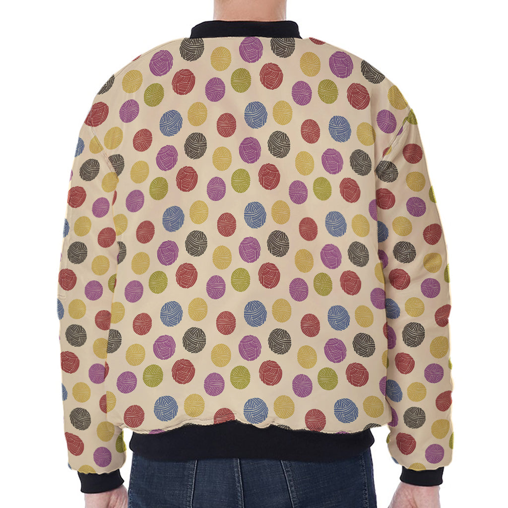 Knitting Yarn Pattern Print Zip Sleeve Bomber Jacket