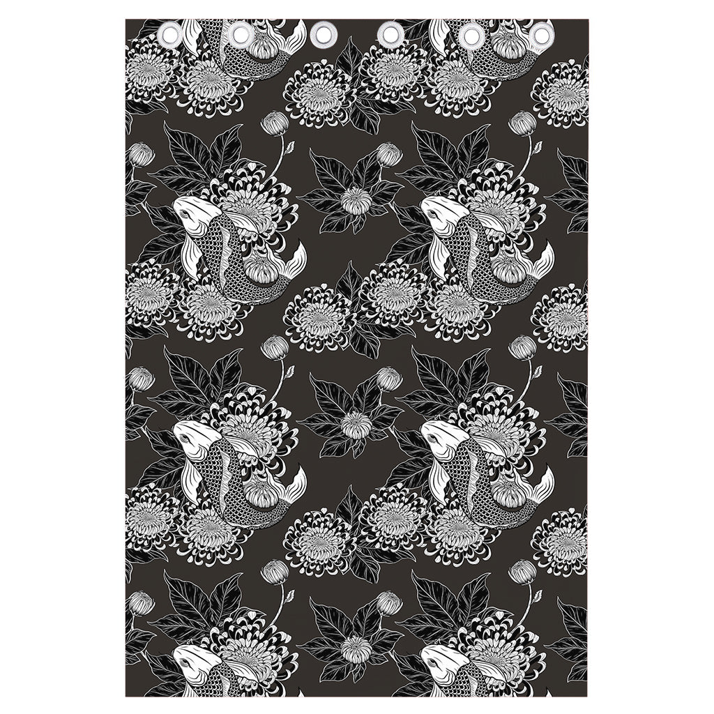 Koi Carp And Chrysanthemum Pattern Print Curtain
