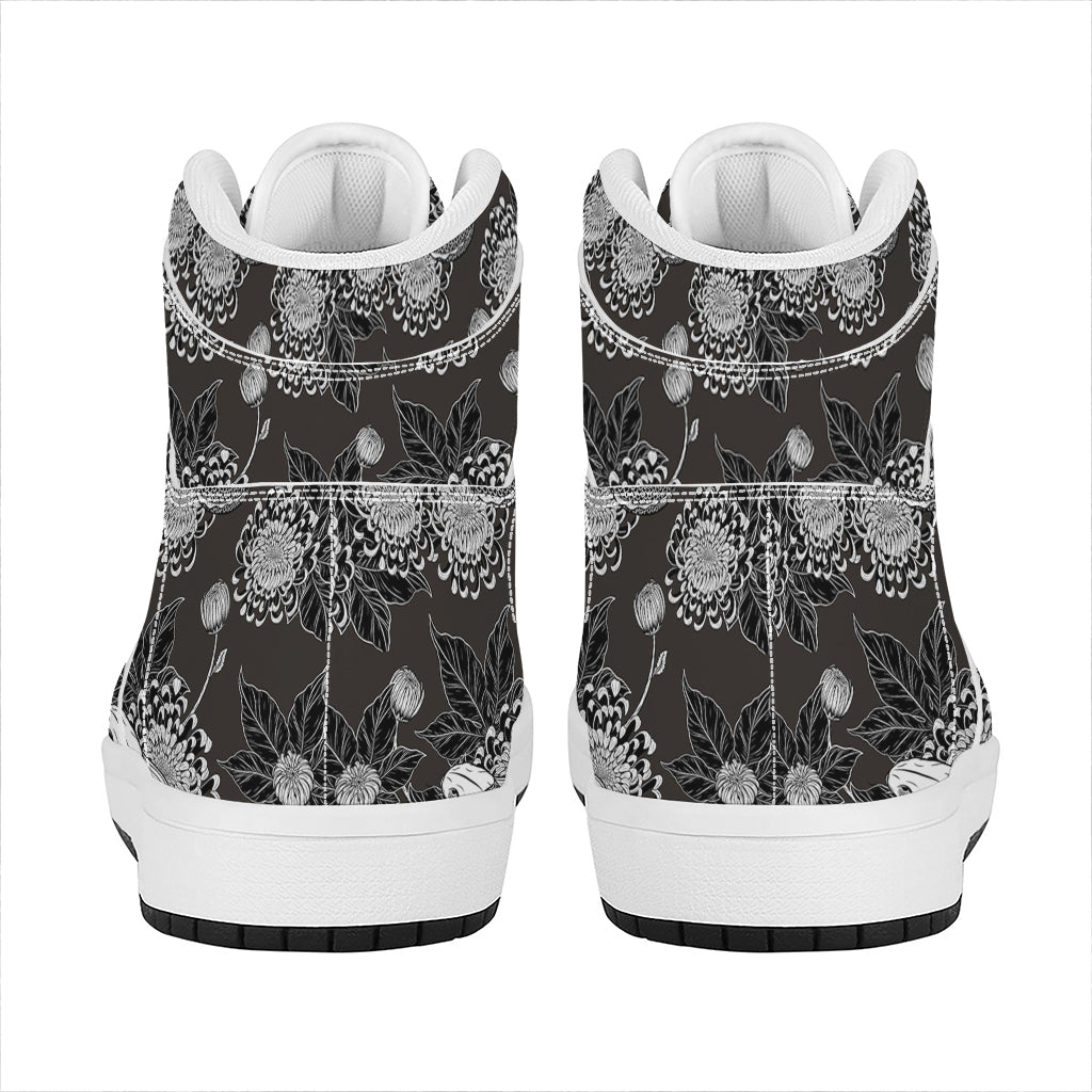 Koi Carp And Chrysanthemum Pattern Print High Top Leather Sneakers