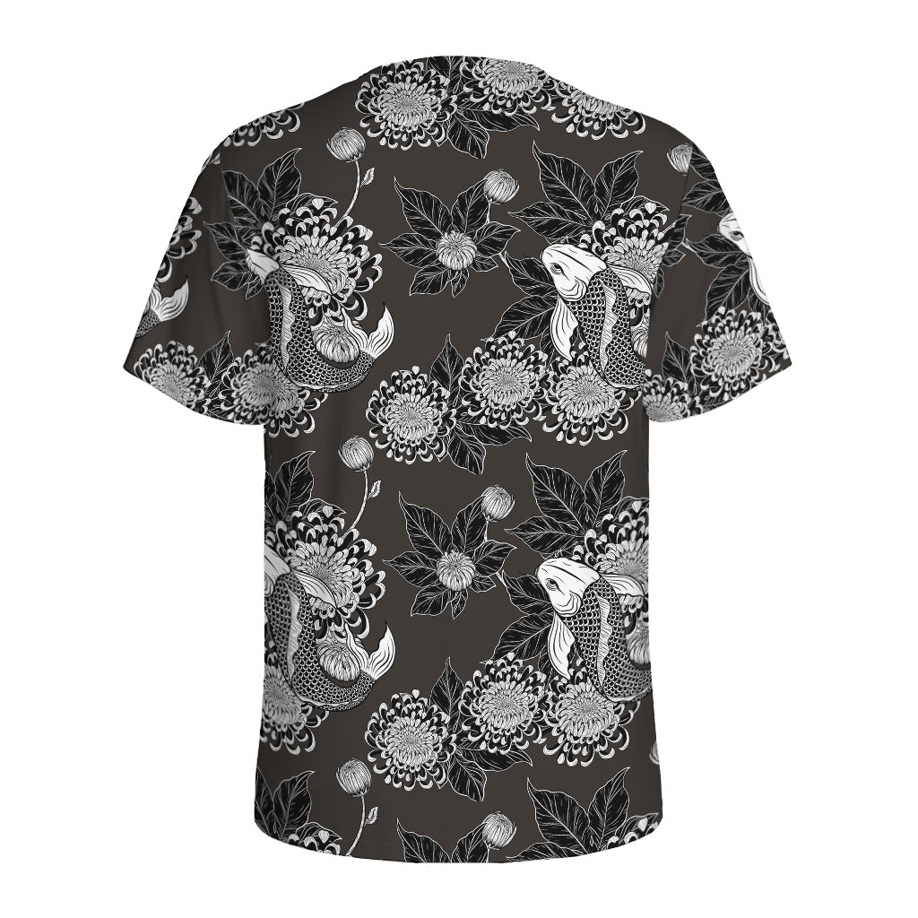 Koi Carp And Chrysanthemum Pattern Print Men's Sports T-Shirt